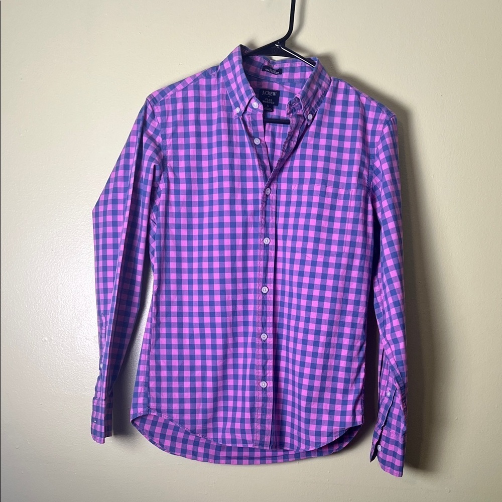 J. Crew Vibrant Pink and Blue Plaid Shirt